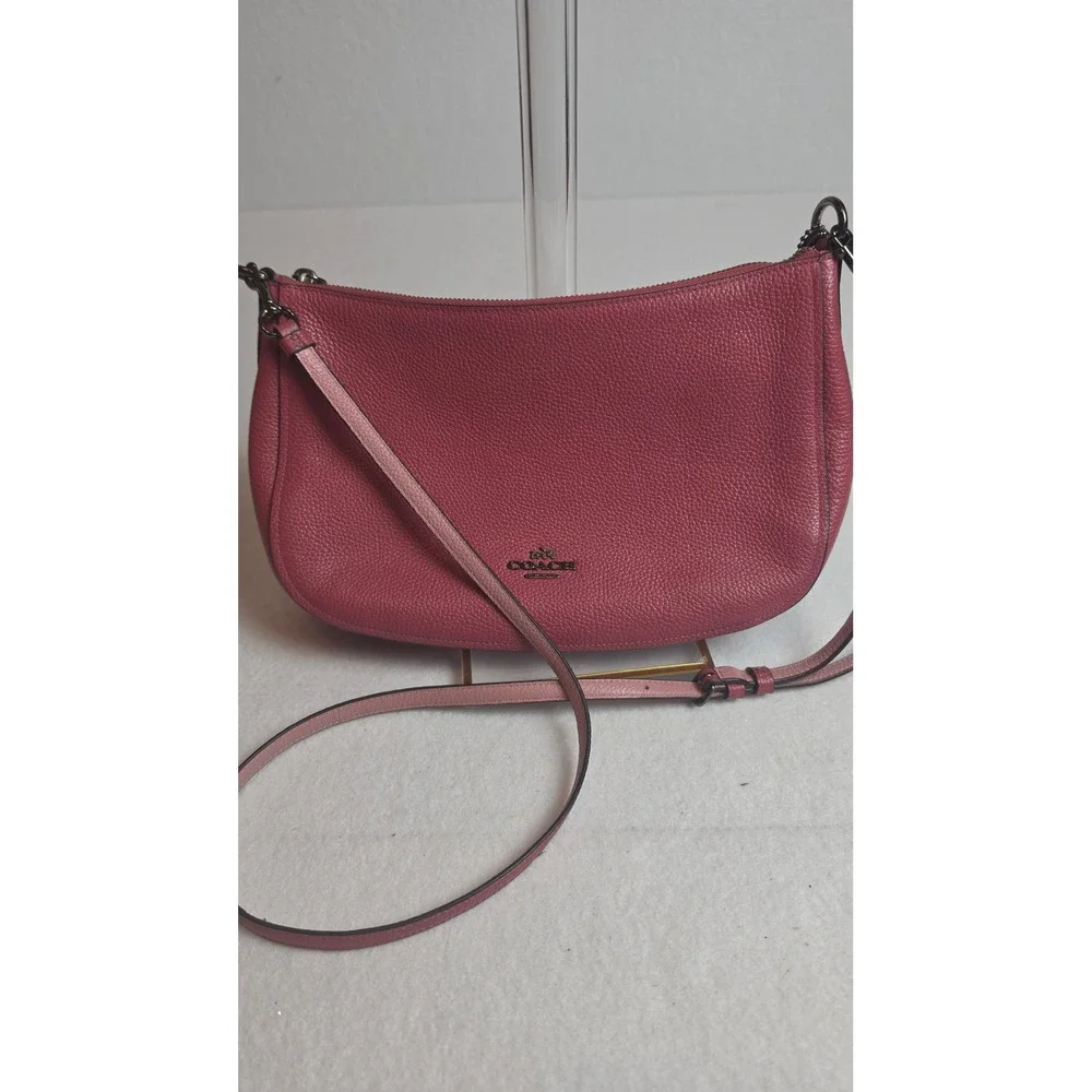 Coach Chaise Crossbody Bag Pink Pebbled Leather Gunmetal Hardware 56819 EUC